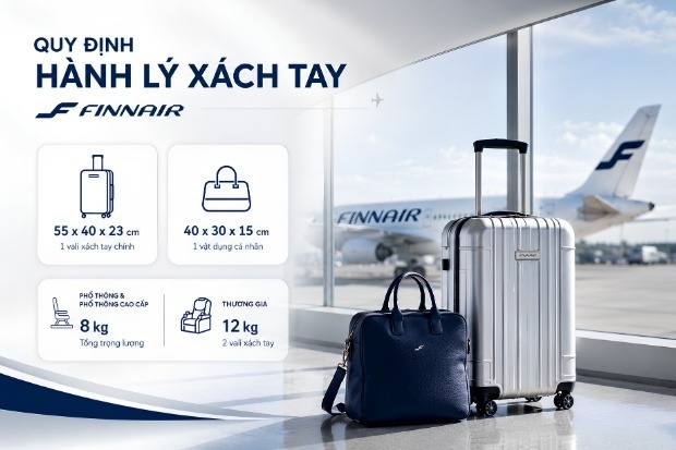 Chi tiết quy định h&agrave;nh l&yacute; Finnair đối với h&agrave;nh l&yacute; x&aacute;ch tay&nbsp;(Nguồn: Internet)