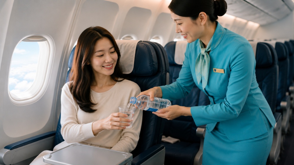 Uống đủ nước khi đi m&aacute;y bay gi&uacute;p hạn chế mệt mỏi