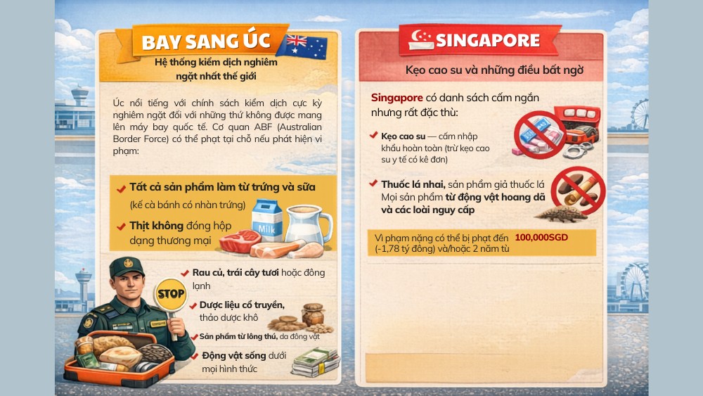 Những thứ kh&ocirc;ng được mang l&ecirc;n m&aacute;y bay sang &Uacute;c v&agrave; Singapore.&nbsp;