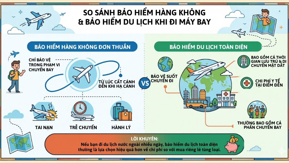So s&aacute;nh bảo hiểm h&agrave;ng kh&ocirc;ng đơn thuần v&agrave; bảo hiểm du lịch to&agrave;n diện