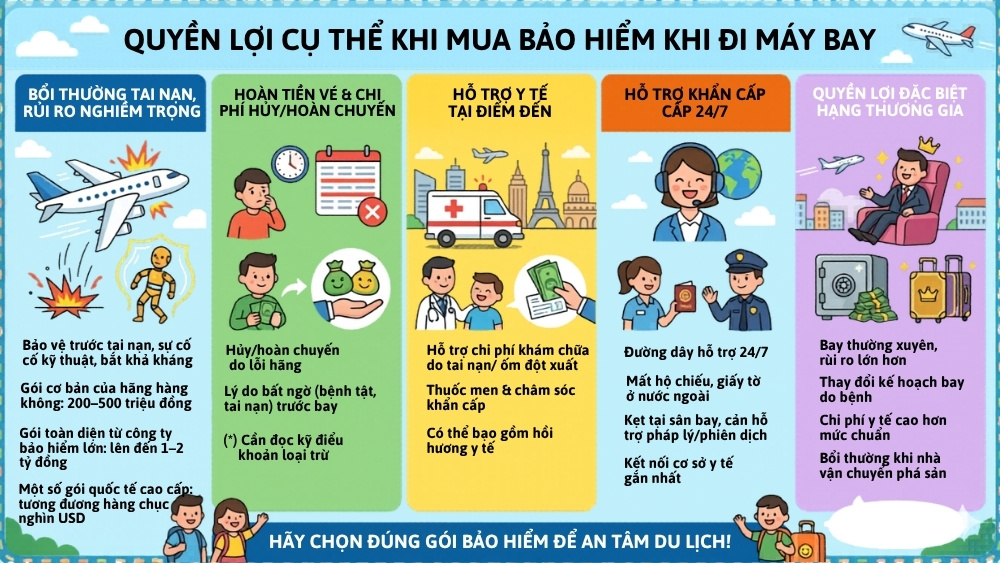 Quyền lợi bảo hiểm h&agrave;nh kh&aacute;ch đi m&aacute;y bay tại Việt Nam

