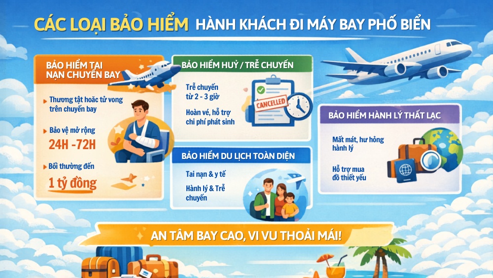 C&aacute;c loại bảo hiểm đi m&aacute;y bay phổ biến nhất

