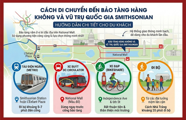 C&aacute;ch di chuyển thuận tiện tới bảo t&agrave;ng vũ trụ Hoa Kỳ