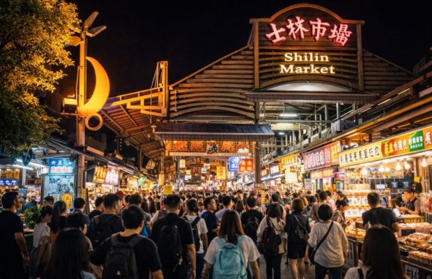 Kh&ocirc;ng kh&iacute; rực rỡ &aacute;nh đ&egrave;n tại chợ đ&ecirc;m Sĩ L&acirc;m về đ&ecirc;m. 