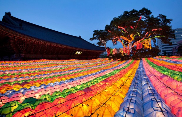 To&agrave;n cảnh ch&ugrave;a Jogyesa Seoul rực rỡ đ&egrave;n lồng hoa sen