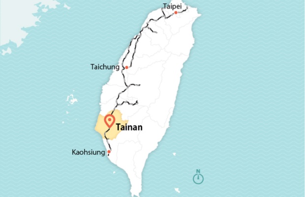 Vị tr&iacute; Đ&agrave;i Nam tr&ecirc;n bản đồ Đ&agrave;i Loan