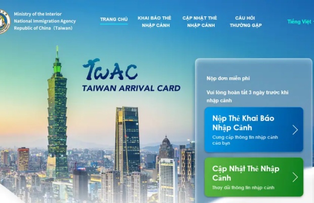 Tờ khai nhập cảnh điện tử TWAC của Đ&agrave;i Loan 