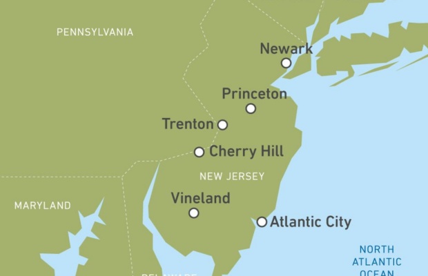 Vị tr&iacute; của New Jersey tr&ecirc;n bản đồ nước Mỹ
