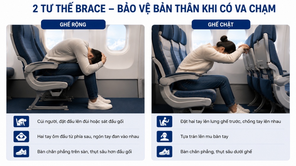 Tư thế brace an to&agrave;n khi m&aacute;y bay hạ c&aacute;nh khẩn cấp