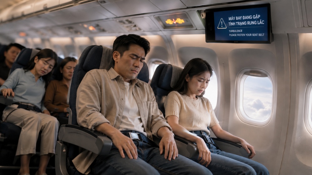 H&agrave;nh kh&aacute;ch c&agrave;i d&acirc;y an to&agrave;n khi m&aacute;y bay gặp turbulence