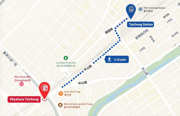Tuyến đường từ ga Taichung đến Miyahara kh&aacute; thuận tiện