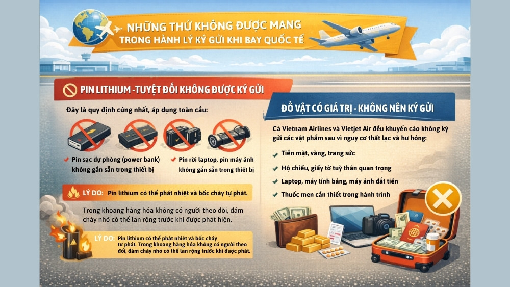 Những thứ kh&ocirc;ng được mang khi bay quốc tế (h&agrave;nh l&yacute; k&yacute; gửi).&nbsp;