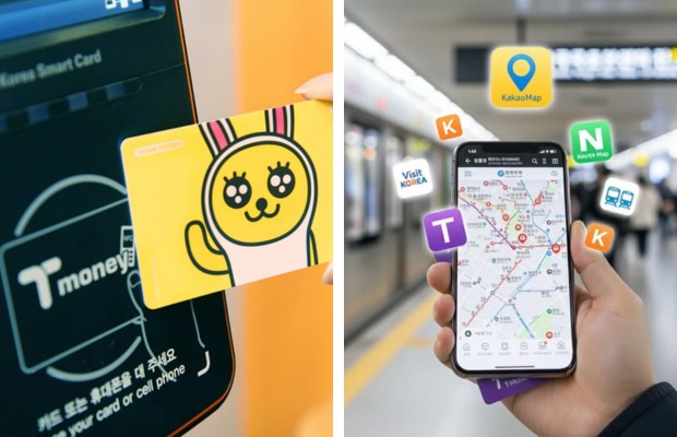 Thẻ T-Money v&agrave; ứng dụng Naver Map chỉ đường tại H&agrave;n Quốc