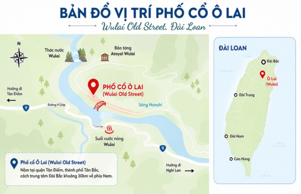 Bản đồ vị tr&iacute; phố cổ &Ocirc; Lai gần Đ&agrave;i Bắc 
