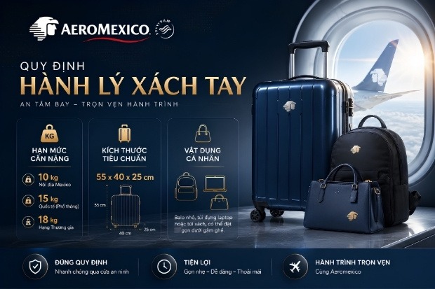 hạn mức c&acirc;n nặng theo quy định h&agrave;nh l&yacute; Aeromexico mới nhất.
