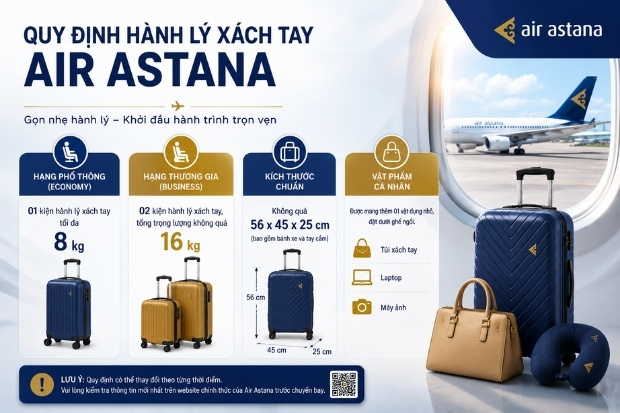 Nắm vững quy định h&agrave;nh l&yacute; Air Astana đối với h&agrave;nh l&yacute; x&aacute;ch tay