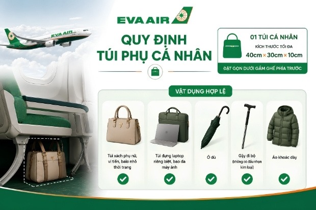 C&aacute;c vật dụng c&aacute; nh&acirc;n được ph&eacute;p mang theo l&ecirc;n cabin của h&atilde;ng EVA Air.
