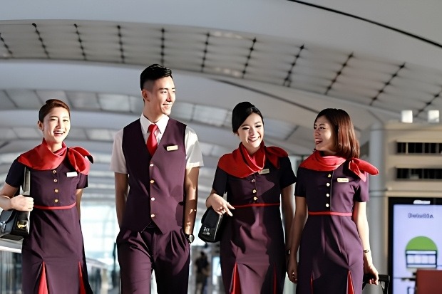 Đội ngũ tiếp vi&ecirc;n h&atilde;ng h&agrave;ng kh&ocirc;ng Hong Kong Airlines rạng rỡ tại s&acirc;n bay