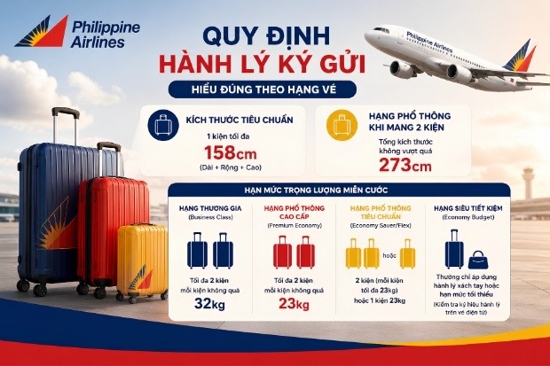 Th&ocirc;ng tin chi tiết về quy định h&agrave;nh l&yacute; Philippine Airlines k&yacute; gửi theo từng hạng v&eacute;