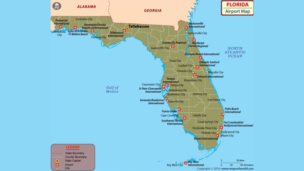 Bản đồ ph&acirc;n bố c&aacute;c s&acirc;n bay quốc tế tại Florida