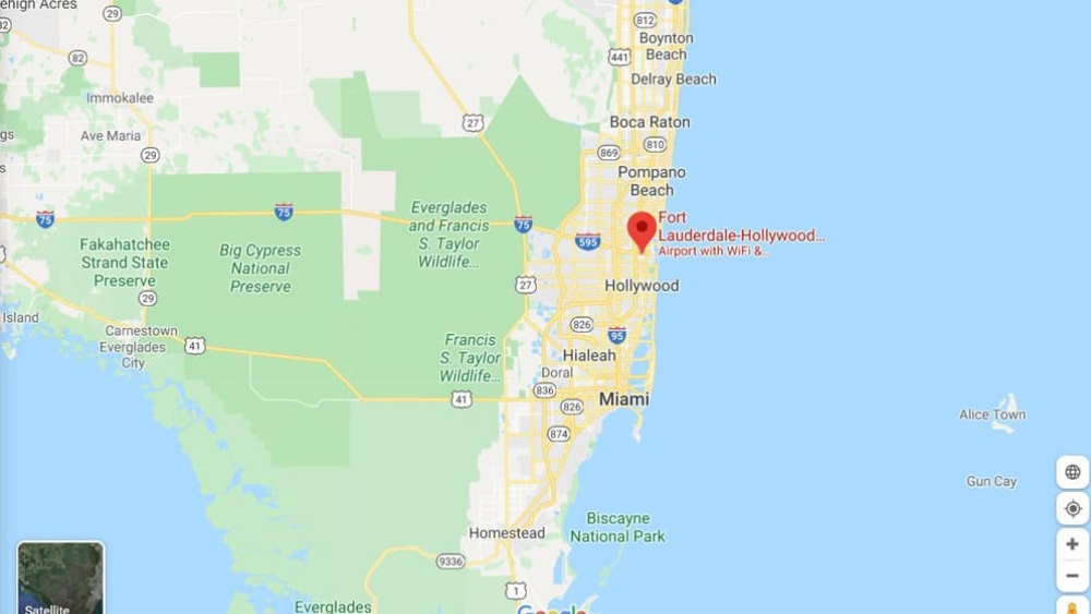 Bản đồ vị tr&iacute; s&acirc;n bay Fort Lauderdale FLL 