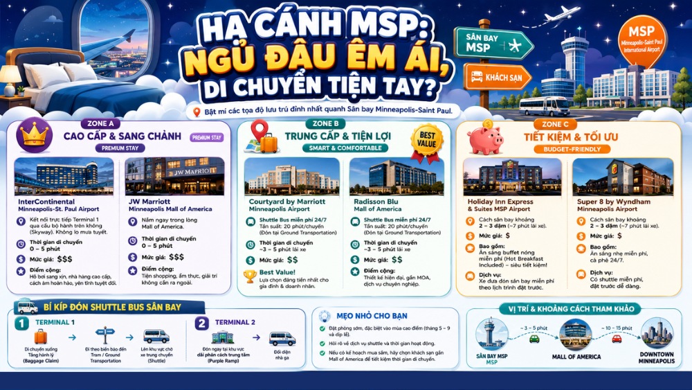 Khách sạn tiêu chuẩn quốc tế gần sân bay Minneapolis Saint Paul