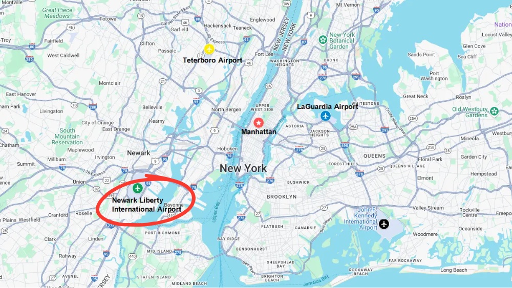 Bản đồ vị tr&iacute; s&acirc;n bay quốc tế Newark Liberty