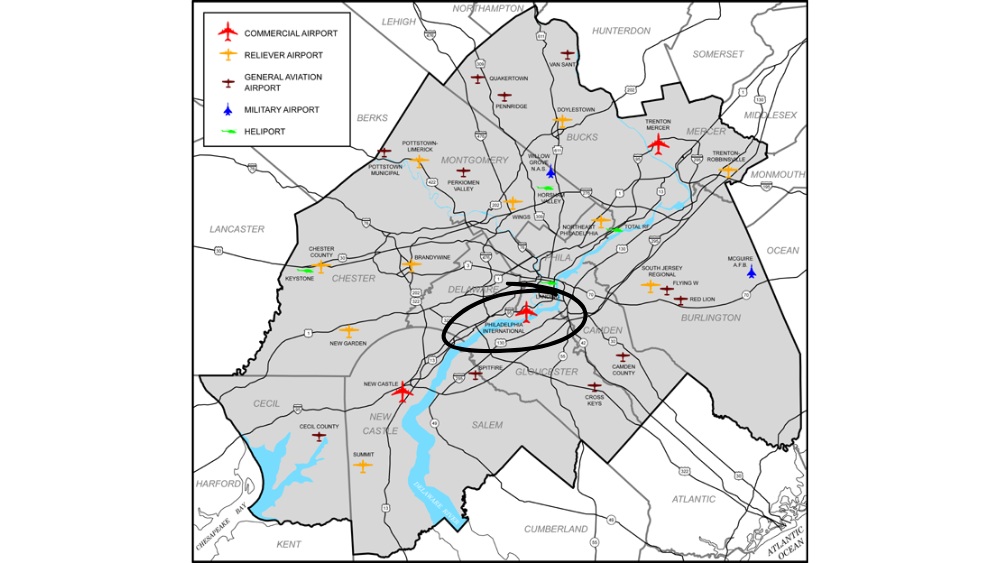 Bản đồ vị tr&iacute; s&acirc;n bay quốc tế Philadelphia