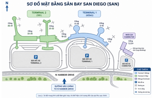 Sơ đồ mặt bằng s&acirc;n bay San Diego