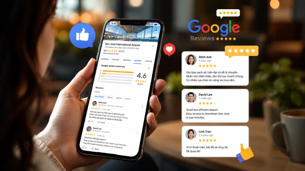 Đ&aacute;nh gi&aacute; trực quan của du kh&aacute;ch trải nghiệm s&acirc;n bay San Jose 
