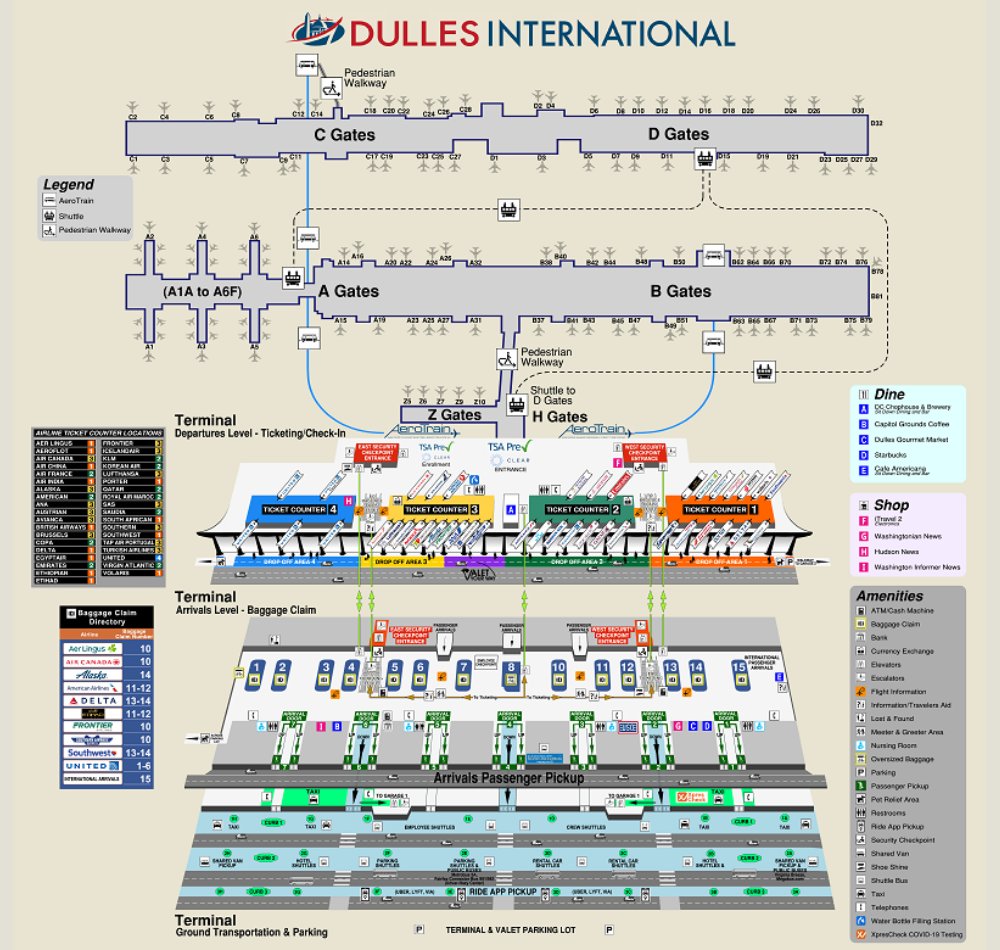  Sơ đồ nh&agrave; ga h&agrave;nh kh&aacute;ch s&acirc;n bay quốc tế Washington Dulles
