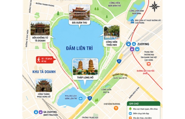 Vị tr&iacute; đầm Li&ecirc;n Tr&igrave; tại quận Zuoying, Cao H&ugrave;ng.