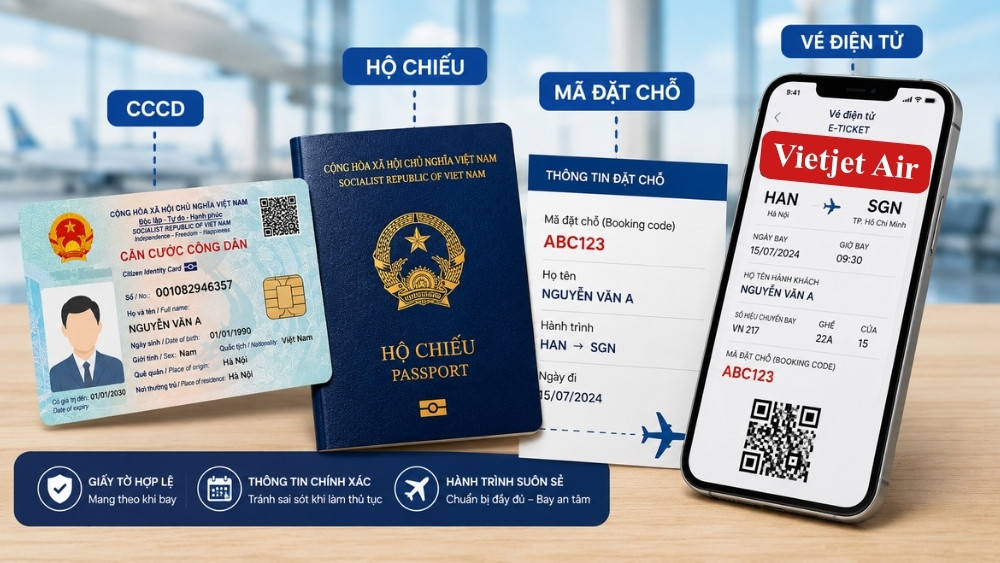  CCCD, hộ chiếu, m&atilde; đặt chỗ v&agrave; điện thoại hiển thị v&eacute; điện tử