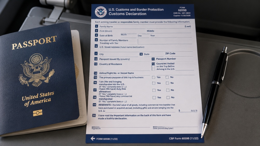 Tờ khai hải quan nhập cảnh Mỹ CBP Form 6059B v&agrave; hướng dẫn khai hải quan Mỹ trước khi nhập cảnh