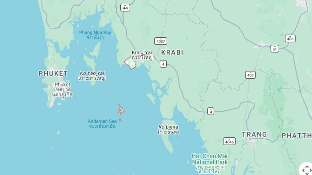 Bản đồ chỉ dẫn đường đi từ S&acirc;n bay Krabi đến c&aacute;c khu vực trung t&acirc;m v&agrave; b&atilde;i biển Ao Nang&nbsp;
