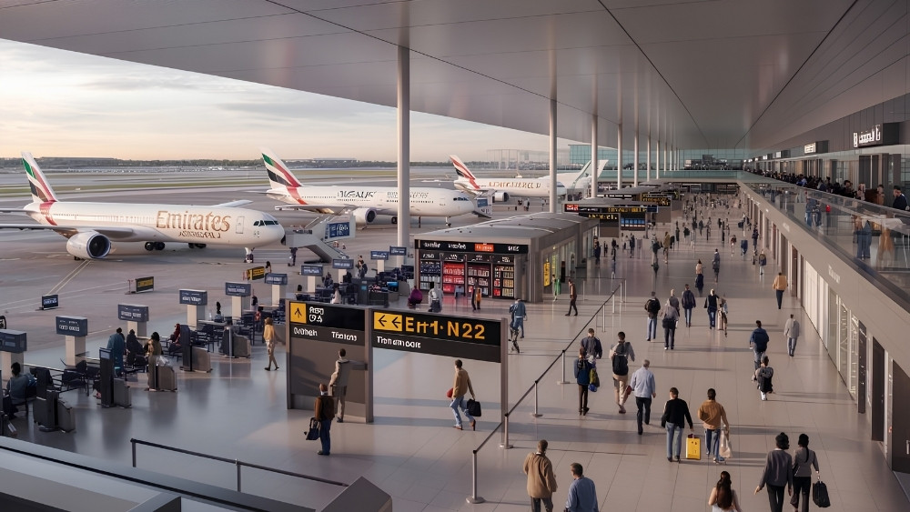 M&aacute;y bay Emirates v&agrave; c&aacute;c h&atilde;ng quốc tế tại s&acirc;n bay Manchester