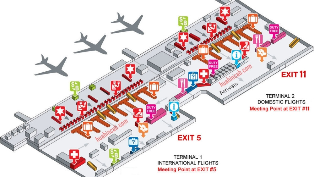 H&igrave;nh ảnh của s&acirc;n bay quốc tế don mueang sơ đồ cấu tr&uacute;c c&aacute;c nh&agrave; ga T1 v&agrave; T2