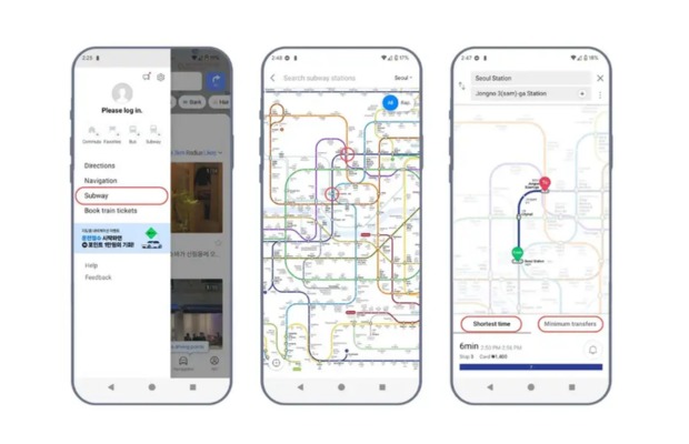 Giao dien Naver Map tren dien thoai su dung sim Han Quoc