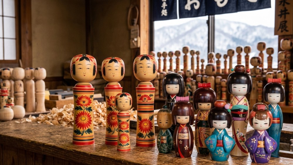 B&uacute;p b&ecirc; gỗ Kokeshi - đồ thủ c&ocirc;ng truyền thống Nhật Bản