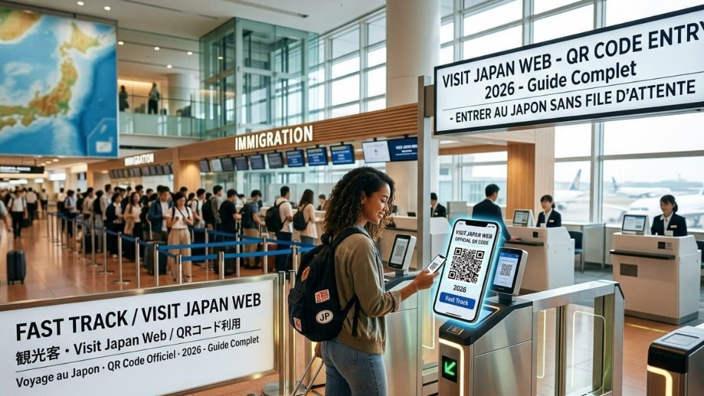 Du kh&aacute;ch sử dụng Visit Japan Web khi nhập cảnh