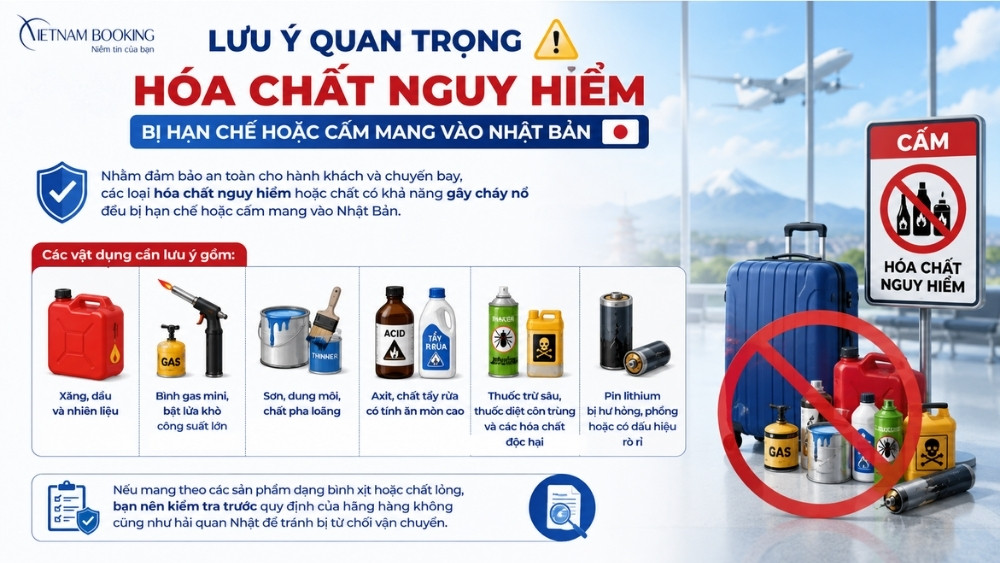 Chất dễ ch&aacute;y, h&oacute;a chất độc hại, chất ăn m&ograve;n cấm mang v&agrave;o nhật