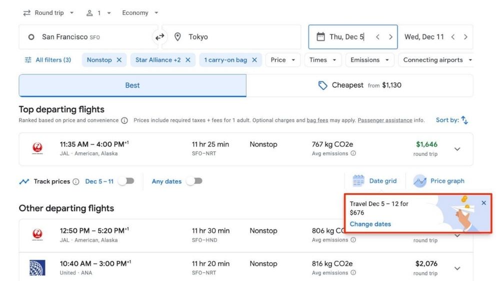 Giao diện Google Flights v&agrave; Skyscanner