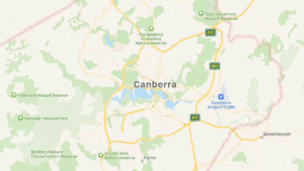 bản đồ vị tr&iacute; s&acirc;n bay CBR trong ACT v&agrave; tuyến đến trung t&acirc;m Canberra
