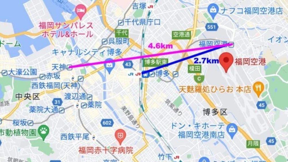 Vị tr&iacute; s&acirc;n bay Fukuoka tr&ecirc;n bản đồ th&agrave;nh phố
