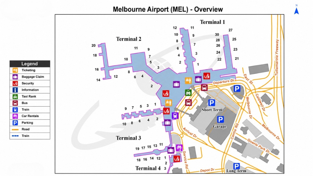 Bản đồ Terminal 1&ndash;4 tại s&acirc;n bay Melbourne