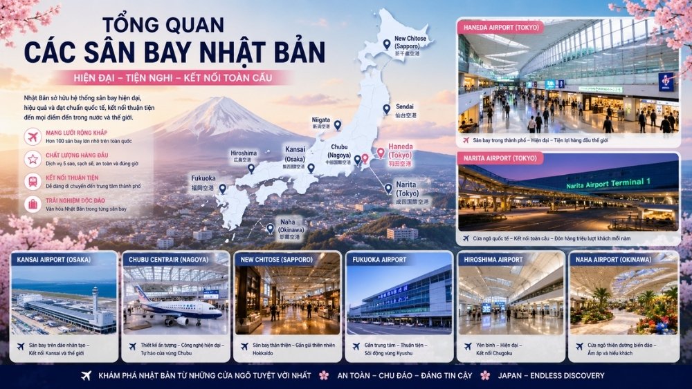 Sân bay Nhật Bản: 6 sân bay Quốc Tế lớn nhất 2026