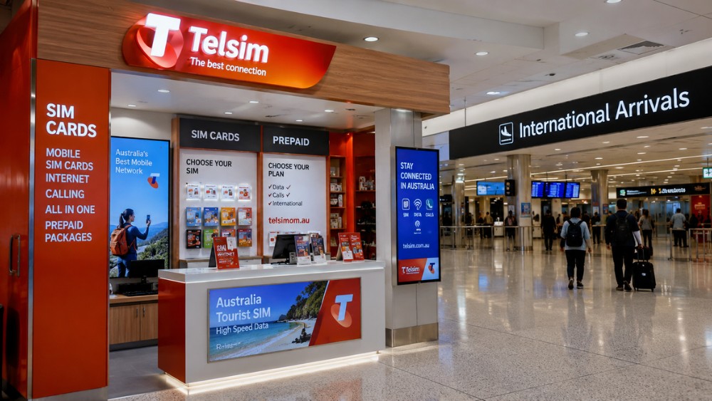 cửa h&agrave;ng SIM tại sảnh đến quốc tế Terminal 1 Perth Airport