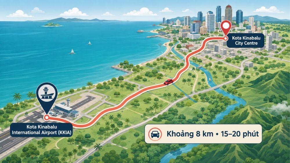 khoang cach san bay kota kinabalu ve trung tam