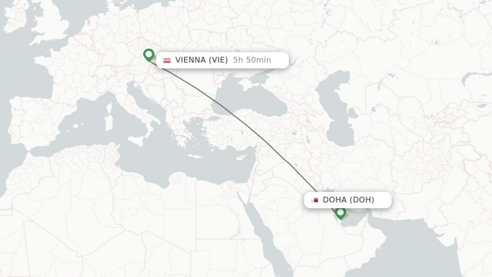 Sơ đồ chặng bay transit từ Doha đến Vienna đi Innsbruck