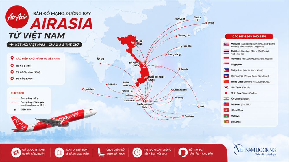 mạng đường bay AirAsia từ Việt Nam